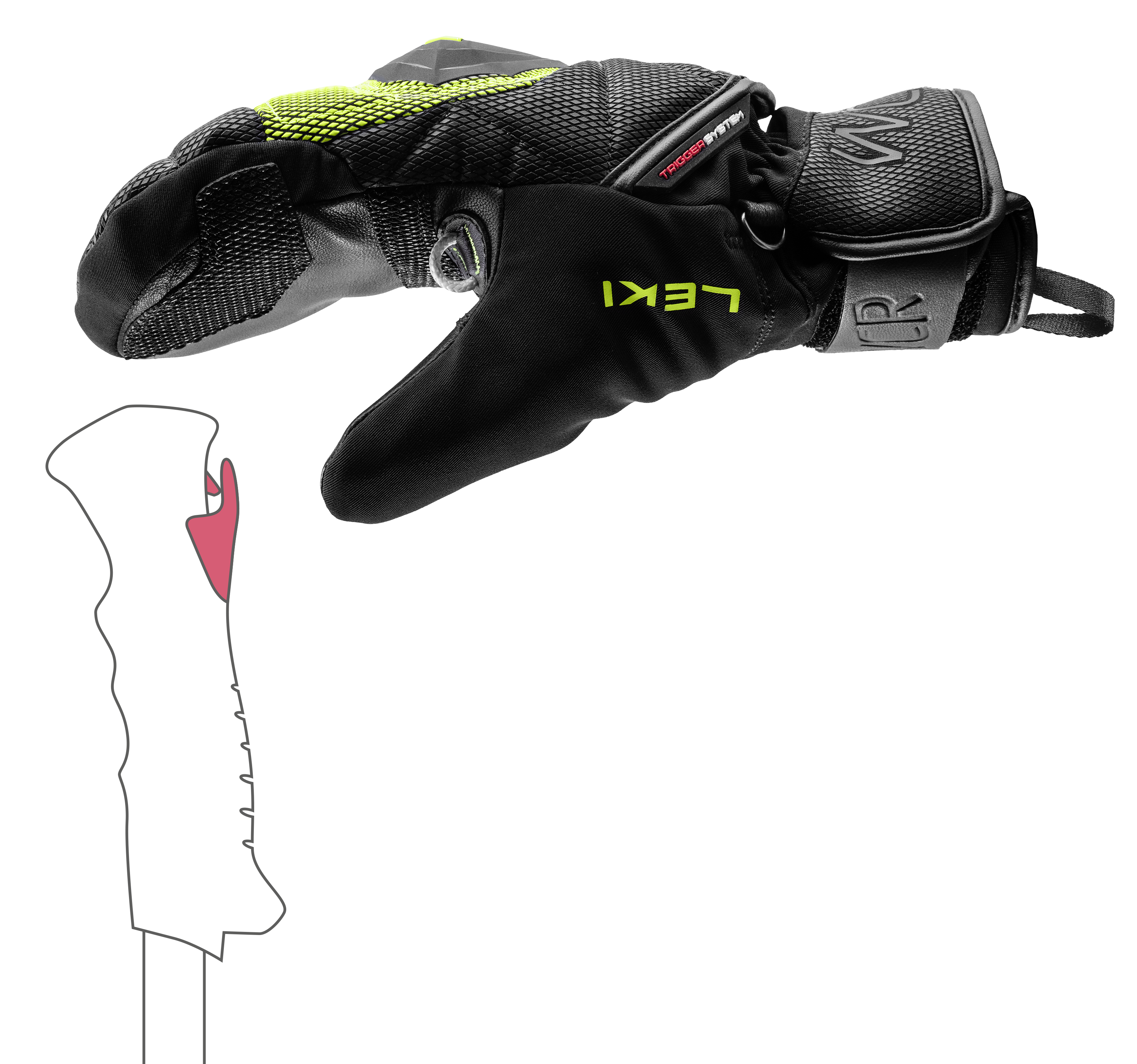 LEKI WCR Coach 3D JR Mitt featuring Trigger 3D technology, waterproof SOFT-TEX® membrane, Thinsulate™ insulation, goatskin leather palm, and junior race protection.