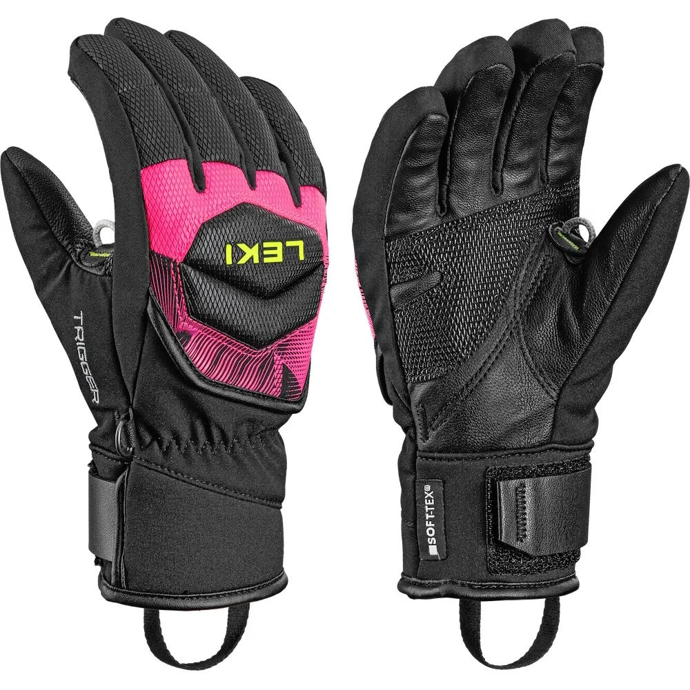 LEKI WCR Core TR JR Race Glove in Pink and Black featuring reinforced construction and race-focused protection for junior alpine ski racers.