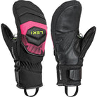 LEKI WCR Core TR JR Race Mitt in Pink and Black featuring warm mitt construction and race-focused protection for junior alpine ski racers.