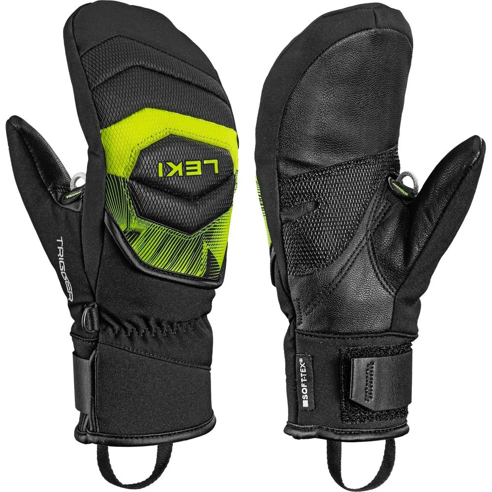 LEKI WCR Core TR JR Race Mitt in Yellow and Black featuring warm mitt construction and race-focused protection for junior alpine ski racers.