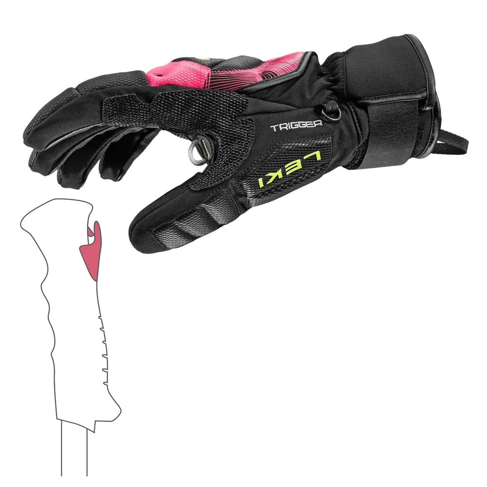 LEKI WCR Core TR Race Glove in Pink and Black featuring reinforced construction and race-focused protection for alpine ski racing.