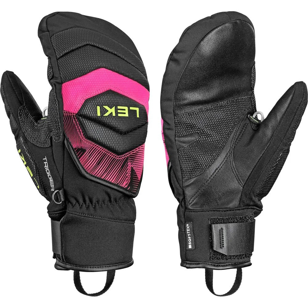 LEKI WCR Core TR Race Mitt in Pink and Black featuring warm mitt construction and race-focused protection for alpine ski racing.