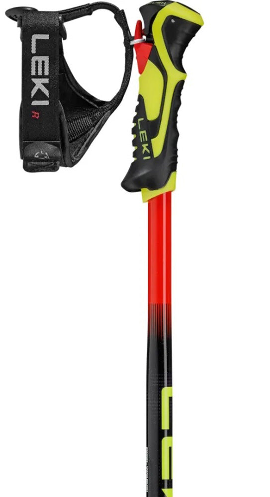 LEKI WCR Evo Lite SL TR Race Poles in Red featuring lightweight aluminum shafts and Trigger S grips for junior slalom racing.