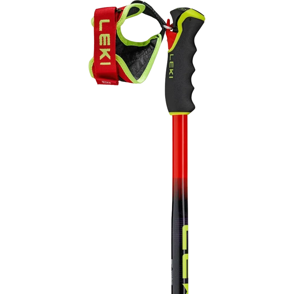 A Leki WCR Pro Lite GS TR Race Poles featuring 16 mm HTS 6.5 aluminum Airfoil shafts, GS bend geometry, Trigger 3D Pro G grips, and carbide tips.