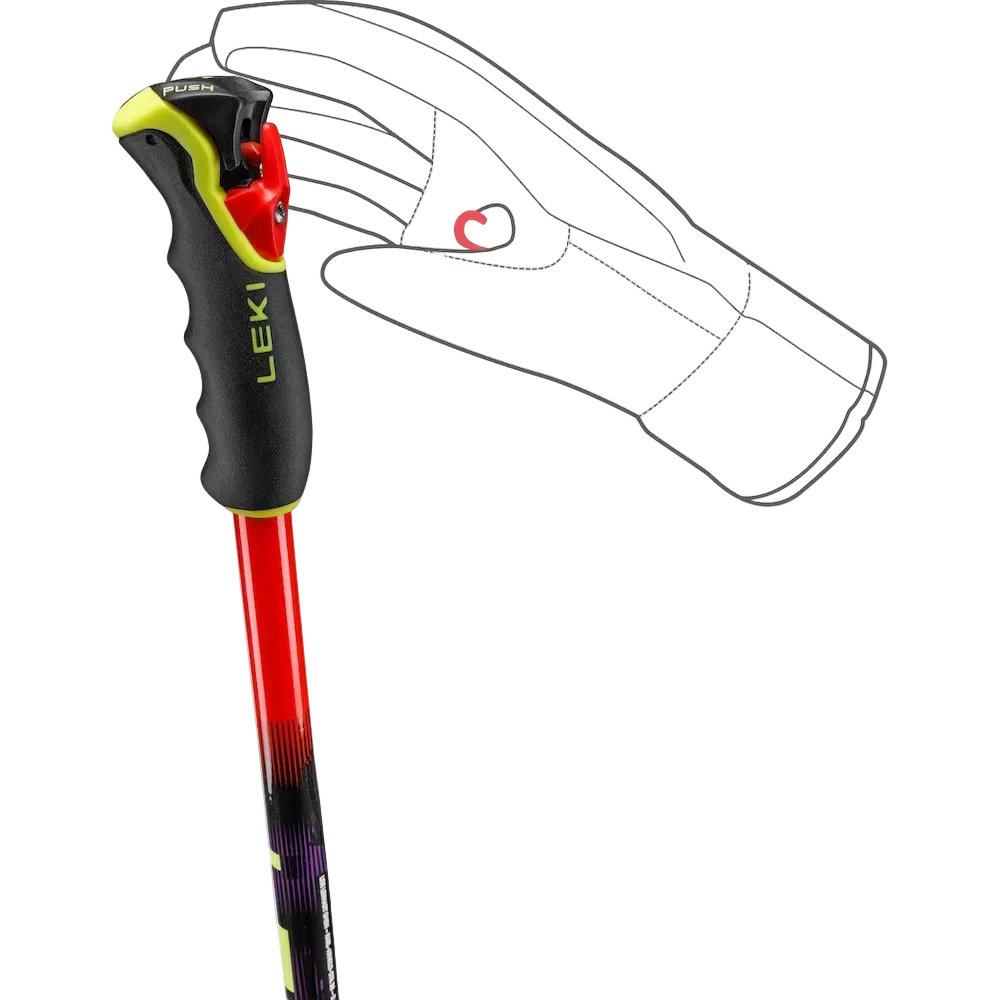 A Leki WCR Pro Lite GS TR Race Poles featuring 16 mm HTS 6.5 aluminum Airfoil shafts, GS bend geometry, Trigger 3D Pro G grips, and carbide tips.