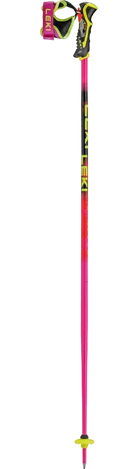 Pair of Leki WCR Pro Lite SL TR Race Poles featuring 16 mm HTS 6.5 aluminum Airfoil shafts, slalom bend geometry, Trigger 3D SL grips, and carbide punch tips.