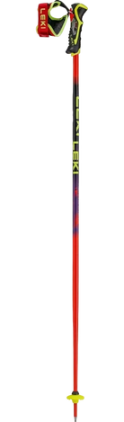 Pair of Leki WCR Pro Lite SL TR Race Poles featuring 16 mm HTS 6.5 aluminum Airfoil shafts, slalom bend geometry, Trigger 3D SL grips, and carbide punch tips.
