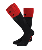 Pair of Lenz 7.1 Toe Cap Heated Socks featuring ultra-thin race-knit construction, integrated top and bottom toe heating elements, and top-cuff press studs for lithium battery attachment.