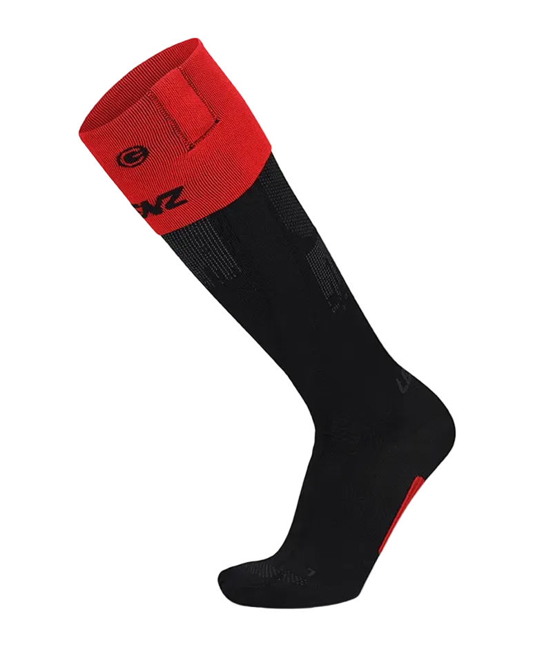 A Lenz 7.1 Toe Cap Heated Sock featuring ultra-thin race-knit construction, integrated top and bottom toe heating elements, and top-cuff press studs for lithium battery attachment.