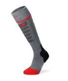 A grey and red Lenz Heat Sock 5.1 Slim Fit that features an advanced heating element in the toe cap.