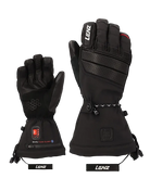Pair of Lenz Men’s Heated Gloves 9.0 featuring premium leather construction, integrated finger heating elements, inner wrist battery pockets, and adjustable cuff closures.