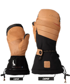 Pair of Lenz Men’s Heated Mittens 9.0 featuring goat leather construction, integrated finger heating elements, inner wrist battery pockets, and single-pull drawcord cuffs.