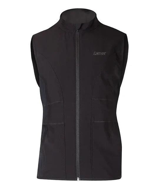 A black Lenz Women's Heat Vest 1.0 that features advanced heating elements throughout the vest.