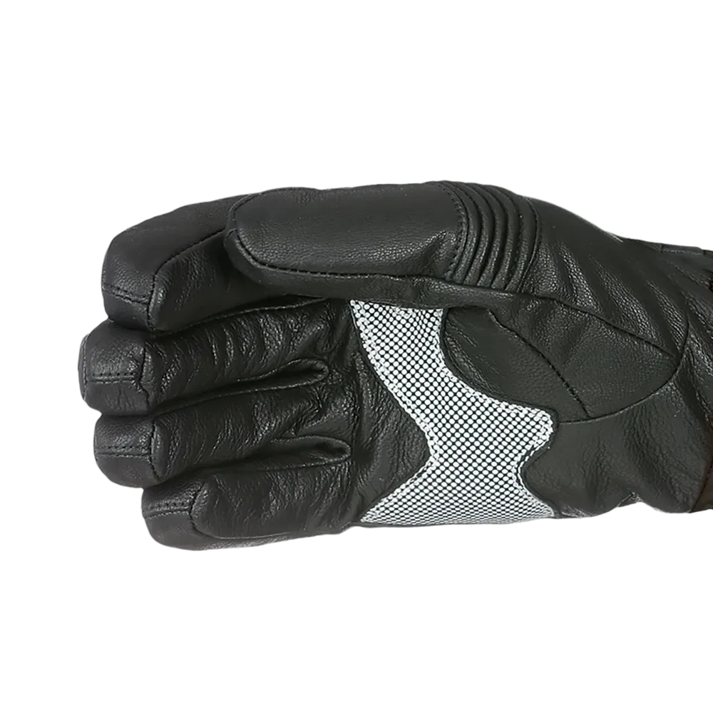 A Level Race Glove featuring premium waterproof goat leather construction, padded knuckle and finger impact protection, silicone palm grip, and adjustable neoprene wrist cuffs.