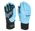 Pair of Level Race Gloves featuring premium waterproof goat leather construction, padded knuckle and finger impact protection, silicone palm grip, and adjustable neoprene wrist cuffs.