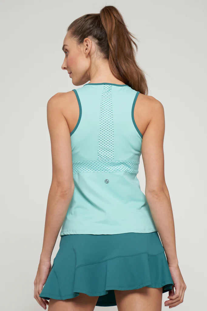 Lija Elite Spice Women's Tennis Tank featuring lightweight performance fabric, moisture-wicking comfort, breathable construction, and athletic styling.