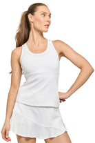 LIJA Sportif Peek Women's Tennis Tank featuring lightweight stretch fabric, moisture-wicking performance, sleeveless design, and an athletic fit.