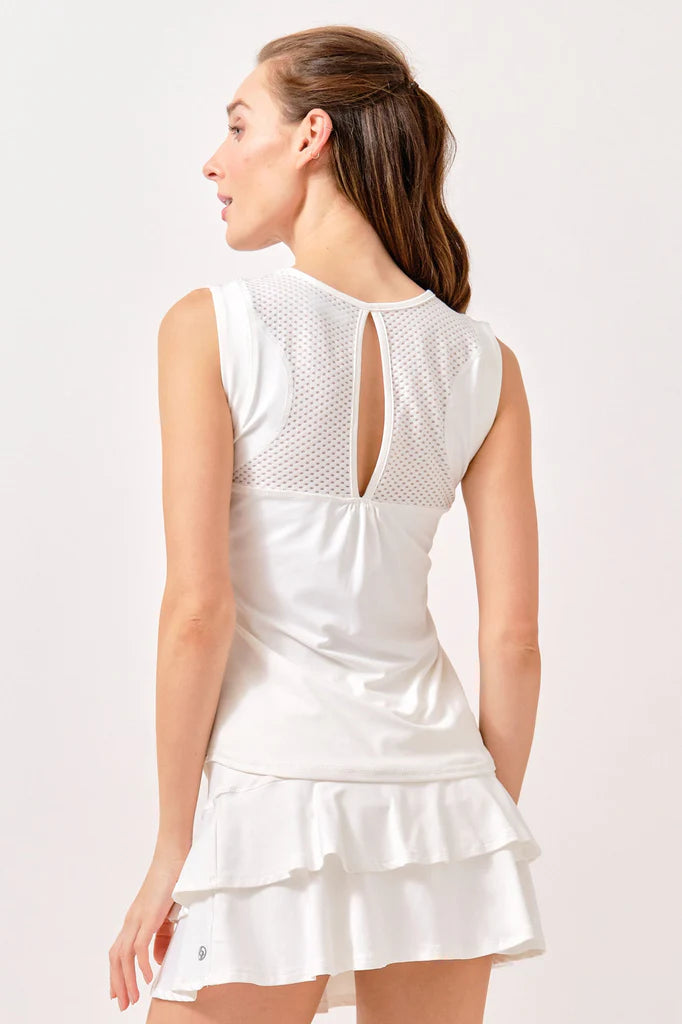 Lija Women's Elite Power Tennis Tank featuring lightweight performance fabric, moisture-wicking comfort, athletic fit, and breathable design.