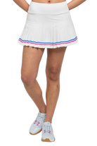 Lija Women's Nevo Status 13 Inch Tennis Skort featuring lightweight stretch performance fabric, built-in shorts, breathable comfort, and athletic styling.