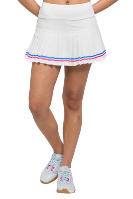 Lija Women's Nevo Status 13 Inch Tennis Skort featuring lightweight stretch performance fabric, built-in shorts, breathable comfort, and athletic styling.