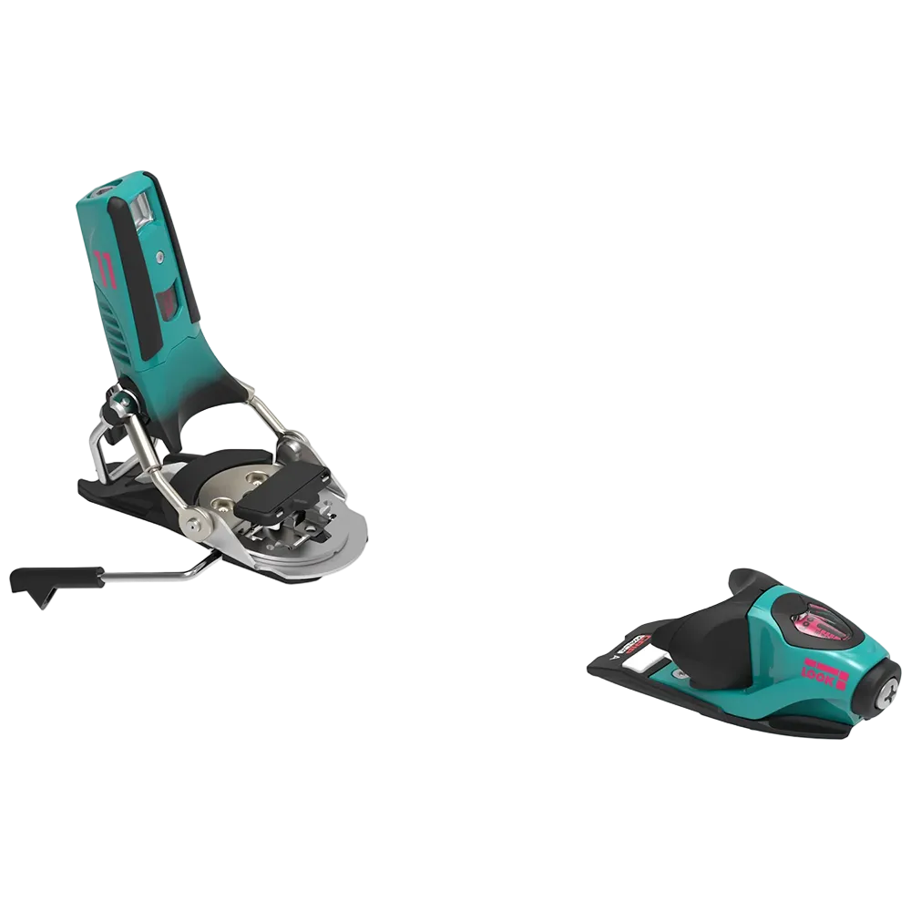 A Look Pivot 2.0 11 GW B95 Lagoon ski binding featuring a turntable heel design with 28mm of elastic travel, a full-action reinforced toe piece with 45mm of lateral travel, a DIN range of 3.5 to 11, GripWalk compatibility, and a 95mm brake width.
