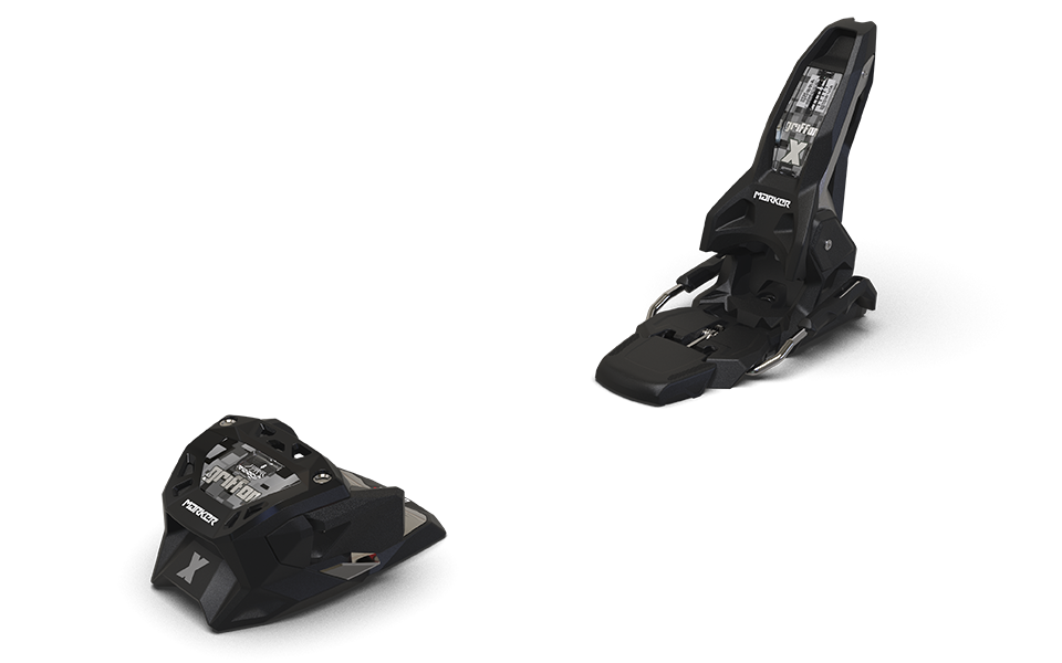 A black Marker Griffon X 13 ski binding that is designed for freeride skiing.