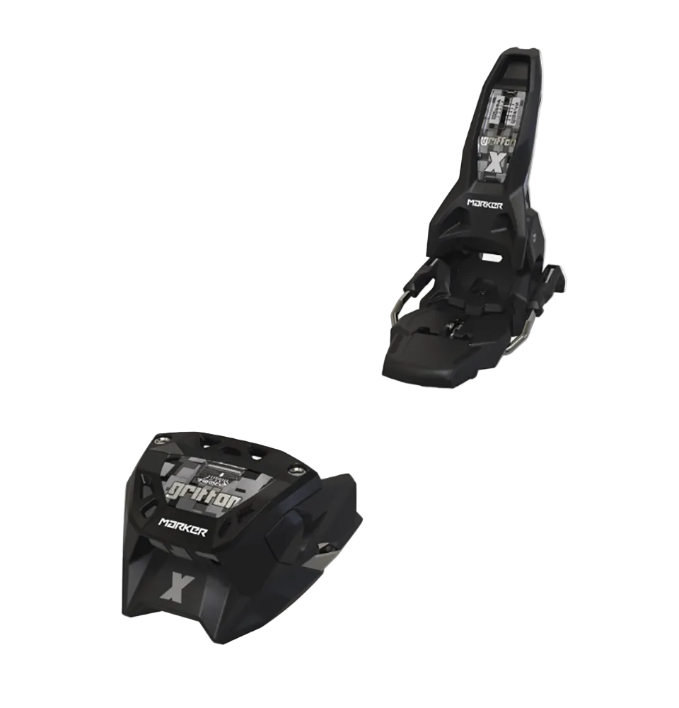A black Marker Griffon X 13 ski binding that is designed for freeride skiing.
