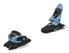 A blue Marker Squire 11 Ski Binding showing Triple Pivot Light 2 toe piece, Hollow Linkage heel piece, stainless steel AFD anti-friction plate, DIN adjustment scale, and integrated ski brake.