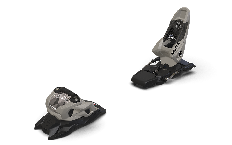 A sandy/black Marker Squire 11 ski binding that is designed for all-mountain skiing.