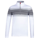 A white and black Newland Men's Beaver Creek 1/2 Zip Turtleneck midlayer sweater that is moisture-wicking, breathable, and stretchable.