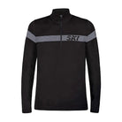 A black and grey Newland Men's 1/2 Zip T-neck sweater that is moisture-wicking, stretchable, and breathable.
