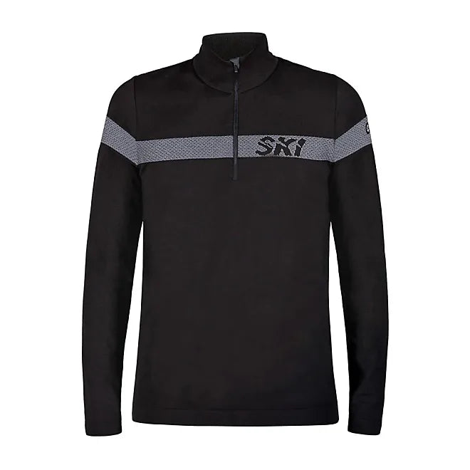 A black and grey Newland Men's 1/2 Zip T-neck sweater that is moisture-wicking, stretchable, and breathable.