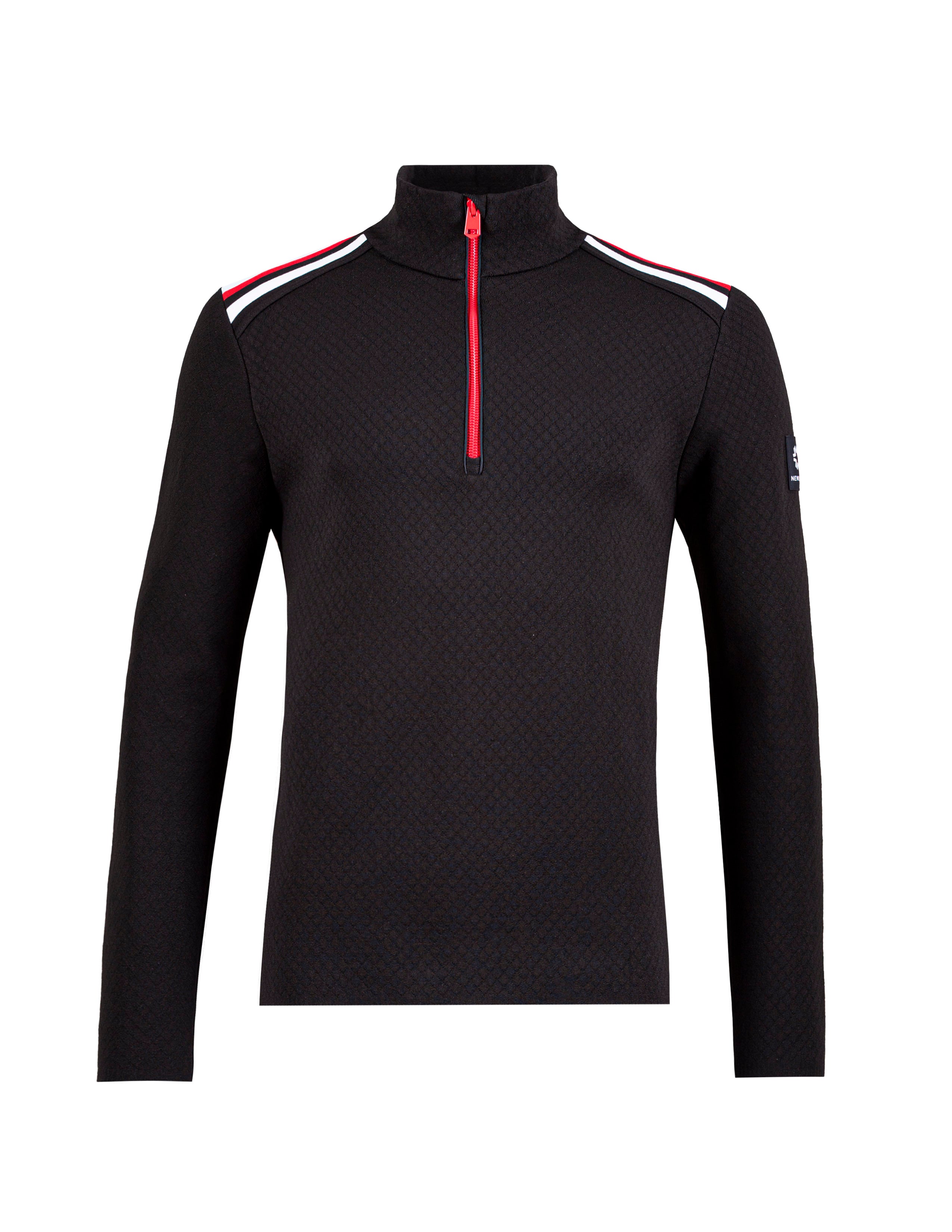 A black Newland Men's Heracles 1/2 Zip T-Neck sweater that is moisture-wicking, breathable, and stretchable.