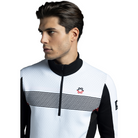 A white and black Newland Men's Jupiter 1/2 Zip t-neck sweater that is moisture-wicking, breathable, and stretchable.