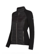 A black Newland Women's Aitana Hybrid Jacket that is insulated, moisture-wicking, stretchable, and breathable.