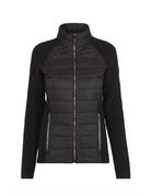 A black Newland Women's Aitana Hybrid Jacket that is insulated, moisture-wicking, stretchable, and breathable.