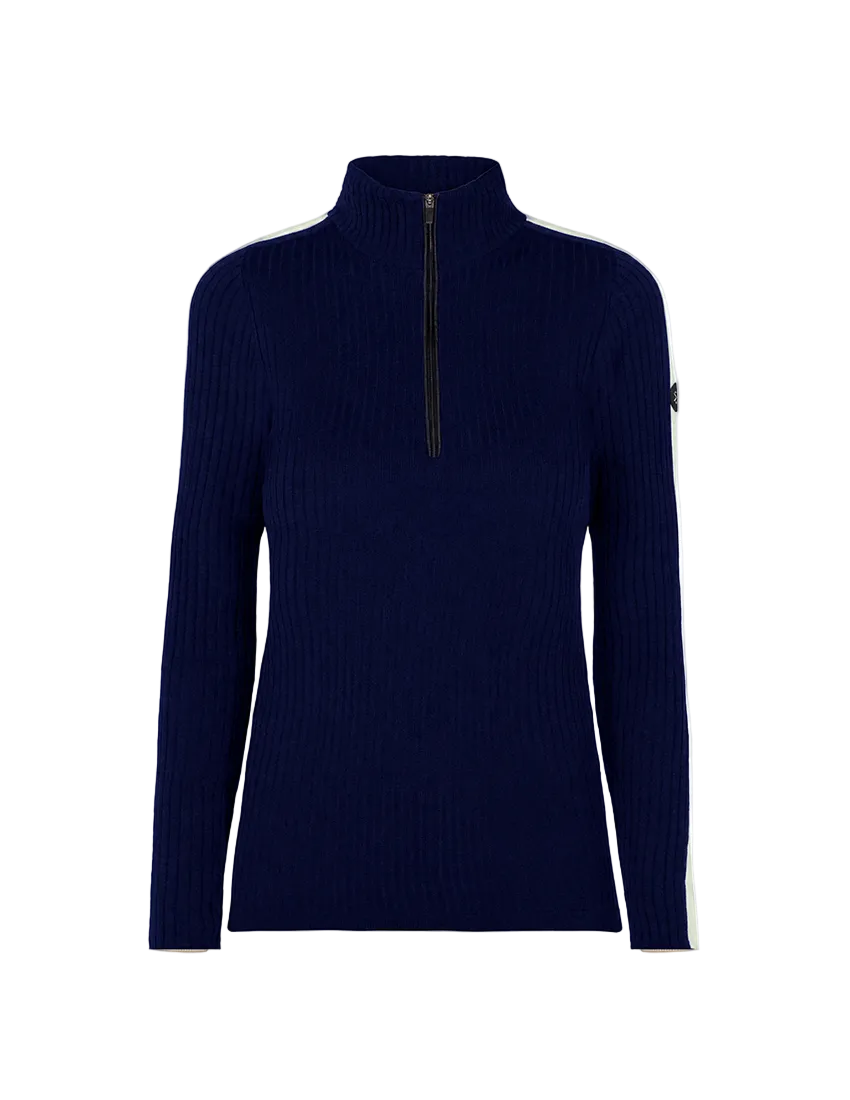 Women’s Newland Brielle 1/2 Zip Sweater featuring lightweight DHtech Pure polypropylene knit construction, half-zip collar, and contrasting sleeve accents.
