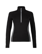 A black Newland Women's Crested Butte 1/2 Zip turtle neck midlayer sweater that is moisture-wicking, breathable, and stretchable.