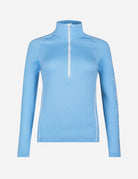 A black Newland Women's Crested Butte 1/2 Zip turtle neck midlayer sweater that is moisture-wicking, breathable, and stretchable.