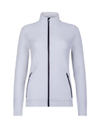 A white Newland Women's Senales Full Zip Sweater that is moisture-wicking, breathable, stretchable, and lightweight.