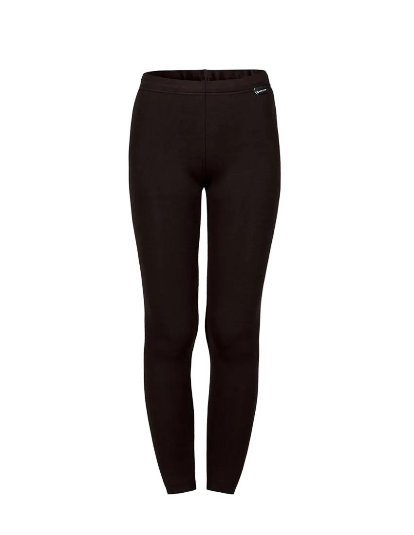 A pair of black Newland Women's Sierra Nevada Leggings that are moisture-wicking, breathable, and stretchable.