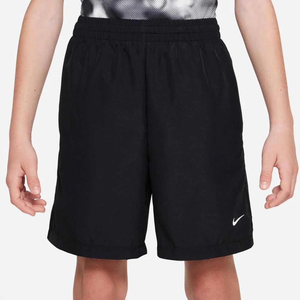 Nike Boys' Dri-FIT Multi Woven Shorts featuring lightweight woven fabric, moisture-wicking technology, and an athletic fit for active kids.