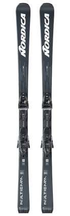Nordica Multigara DC 74 Ti Skis 2027 in Greyblue and White with Comp 12 FDT bindings, 74 mm waist and Energy Ti Double Core.