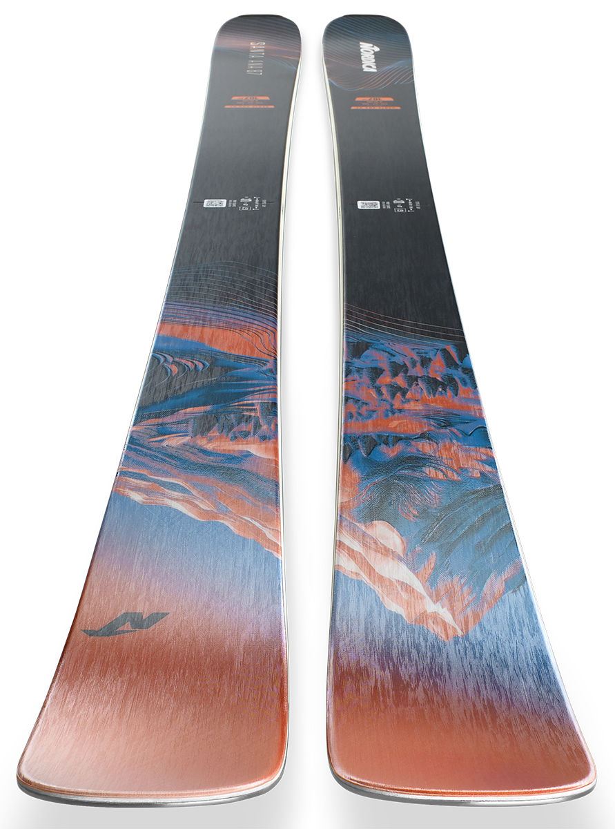 Nordica Santa Ana 87 Skis 2027 in Coral, Blue and Black with 87 mm waist and TSM Pulse Core construction.