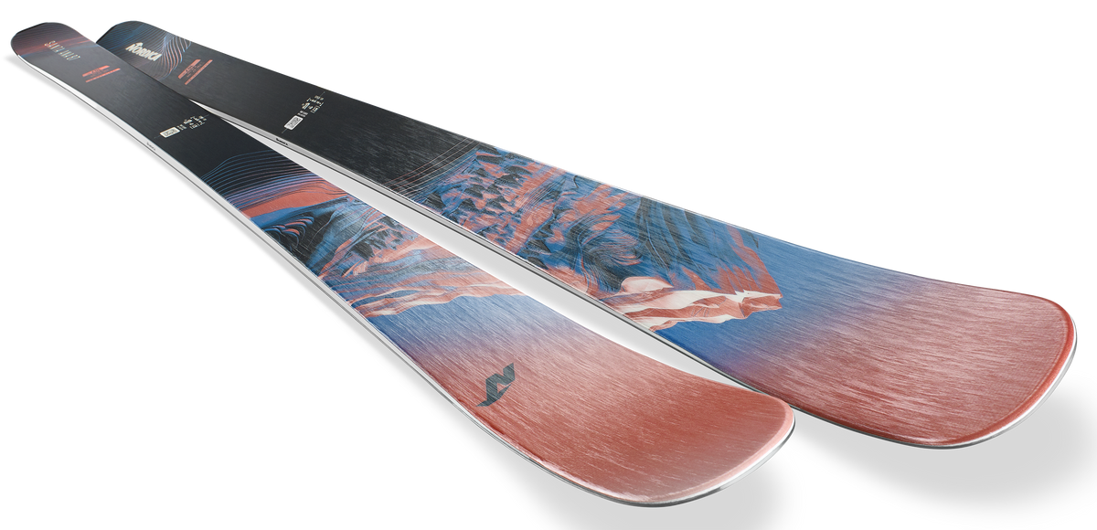 Nordica Santa Ana 87 Skis 2027 in Coral, Blue and Black with 87 mm waist and TSM Pulse Core construction.