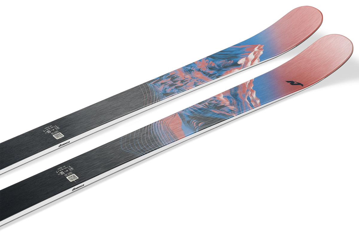 Nordica Santa Ana 87 Skis 2027 in Coral, Blue and Black with 87 mm waist and TSM Pulse Core construction.
