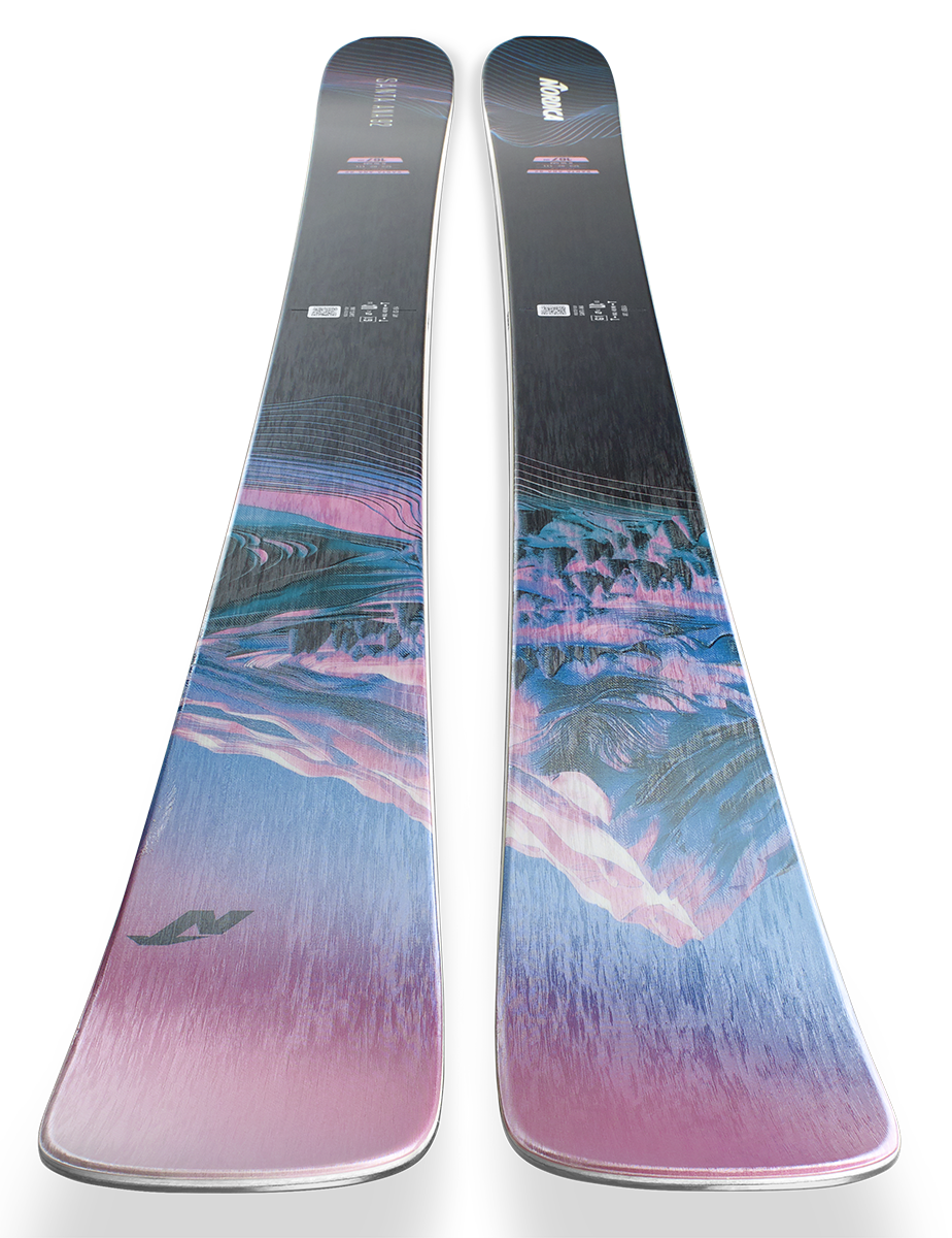 Nordica Santa Ana 92 Skis 2027 in Lavender Blue Black, women's all-mountain skis with 92 mm waist and TSM Pulse Core construction.