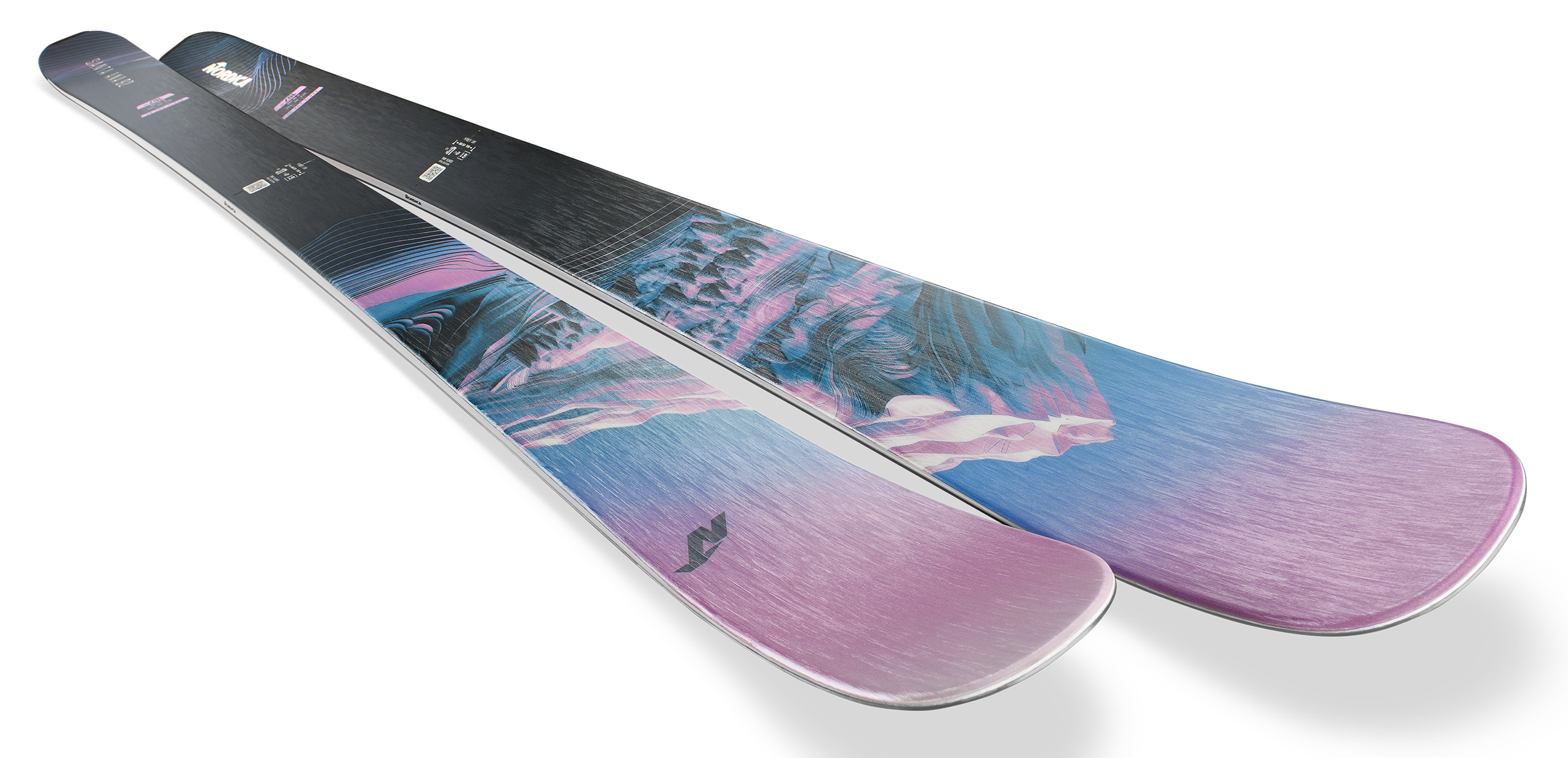 Nordica Santa Ana 92 Skis 2027 in Lavender Blue Black, women's all-mountain skis with 92 mm waist and TSM Pulse Core construction.