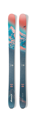 A pair of 2027 Nordica Santa Ana 97 skis that are intended for female skiers and are designed for all-mountain skiing.