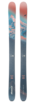 Nordica Santa Ana 97 Skis 2027 in Salmon, Turquoise and Navy with 97 mm waist and TSM Pulse Core construction.